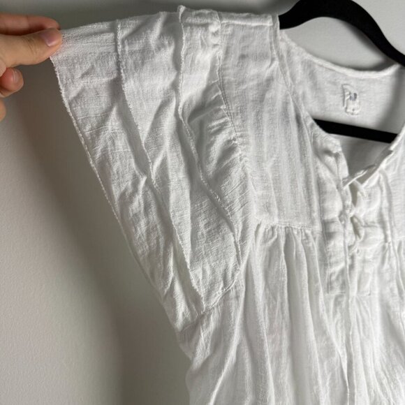 Gap Cotton Blouse Tiered Ruffle Sleeve Lace Up Optic White Size Sm - Picture 4 of 7